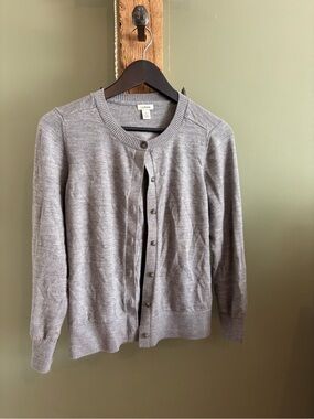 153.) L.L. Bean Grey 100% Merino Wool Cardigan